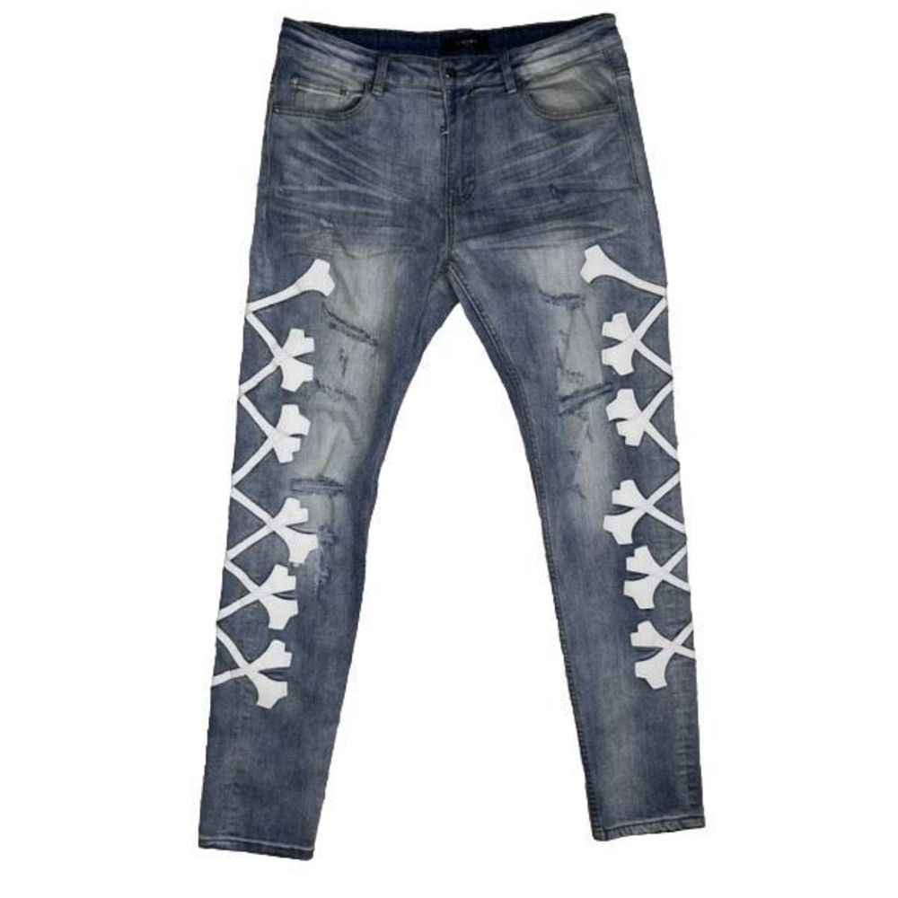 AMIRI Blue Straight Jeans with White Bone Side Panels